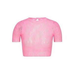 NWT Skims Knit Lace Cropped T-Shirt Azalea Pink XS